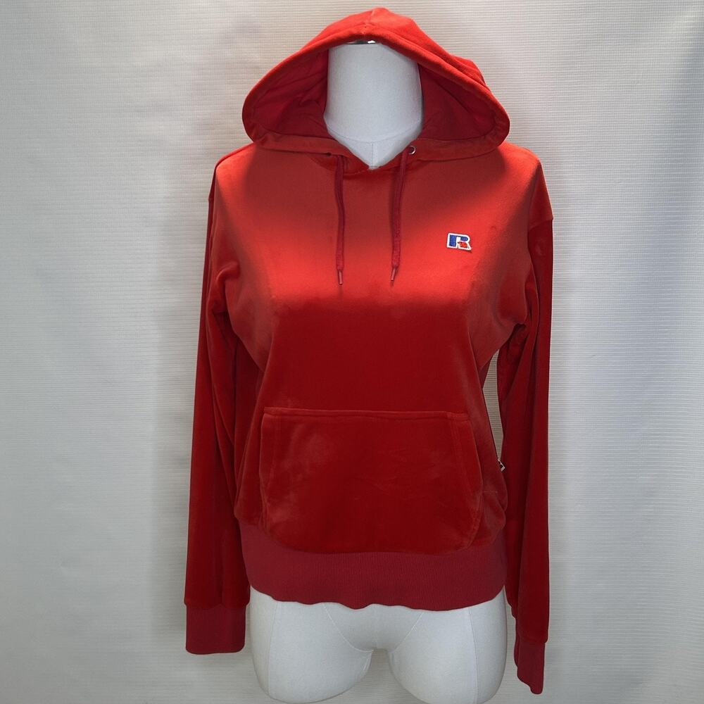 Russell Athletic Hoodie Womens XS Velour Pullover Kangaroo Pocket Extra Small